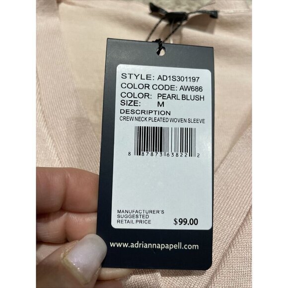 Adrianna Papell Cardigan Sweater Sheer Pleated Sleeves Pearl Blush Sz M Romantic - Picture 11 of 13